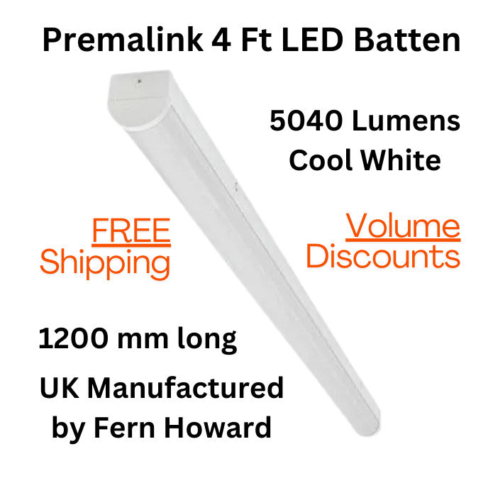 Fern Howard Permalink LED Batten 1200 4ft IP66 36W Linkable 4000K