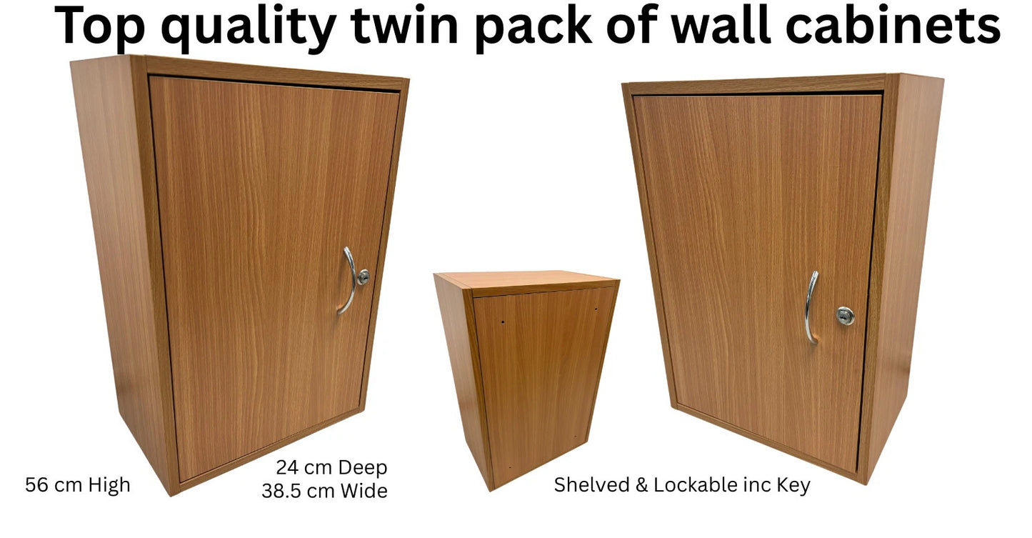 2 x Wall Cupboards Lockable Flat Pack 56/38/24 Quality Versatile Office