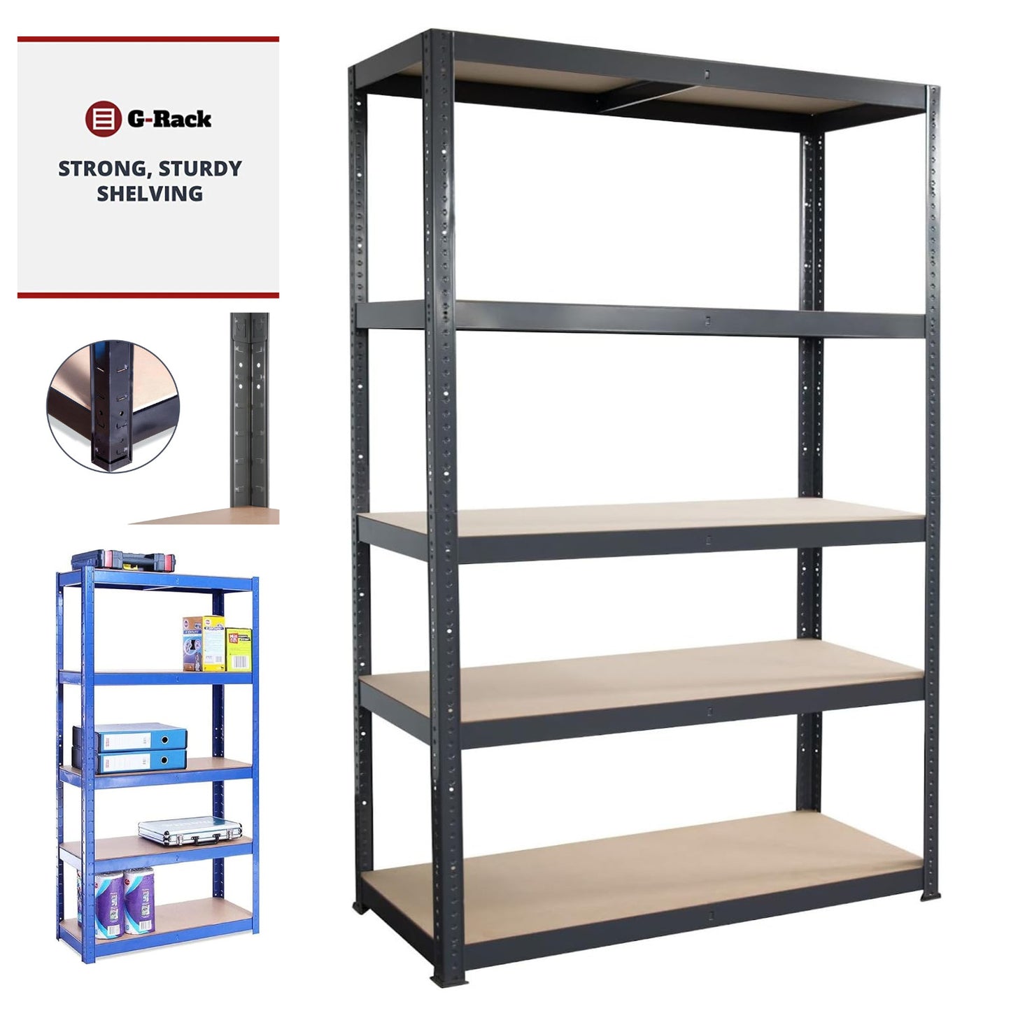 G-Rack Garage Shelving Unit 5 Tier Shelf — Single Bay or Twin Pack