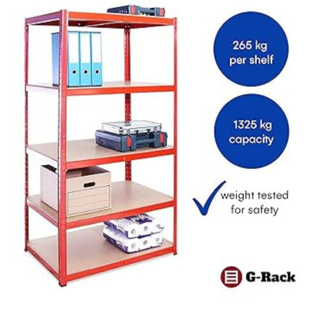 G-Rack Extra Heavy Duty Garage Shelving — Single Bay 5 Tier Shelf Unit