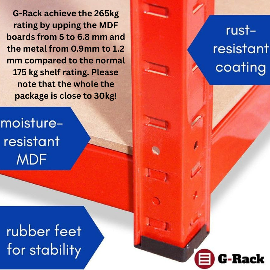 G-Rack Extra Heavy Duty Garage Shelving — Single Bay 5 Tier Shelf Unit