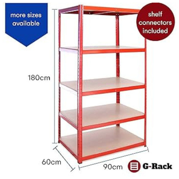 G-Rack Extra Heavy Duty Garage Shelving — Single Bay 5 Tier Shelf Unit