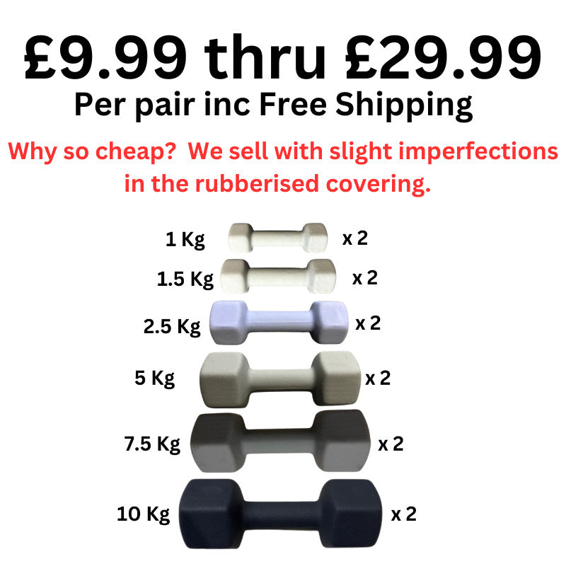 Hex Dumbbell Pairs Weight Set — 1kg to 10kg, Non-Slip Rubberised Gym Weights